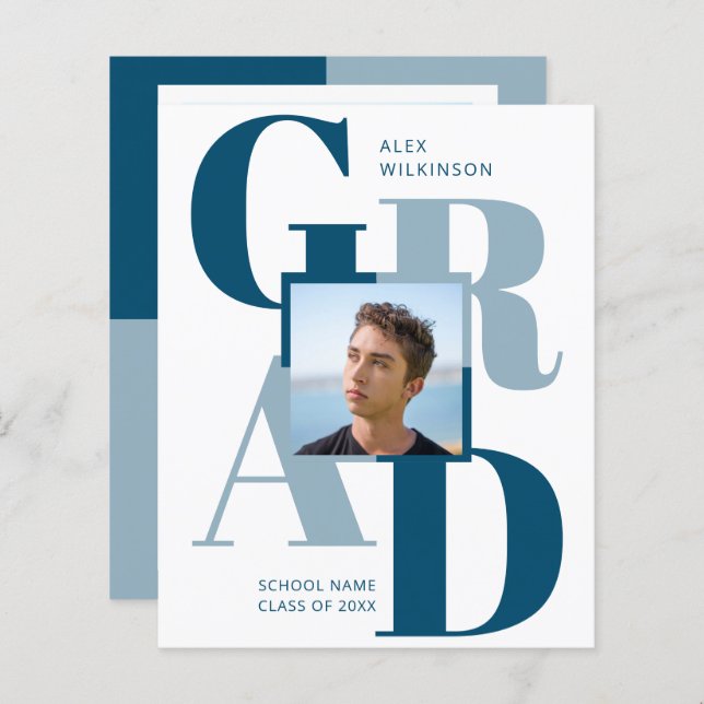 2023 BUDGET Modern Blå Skript 2 Foto Inbjudan (Fram/baksida)