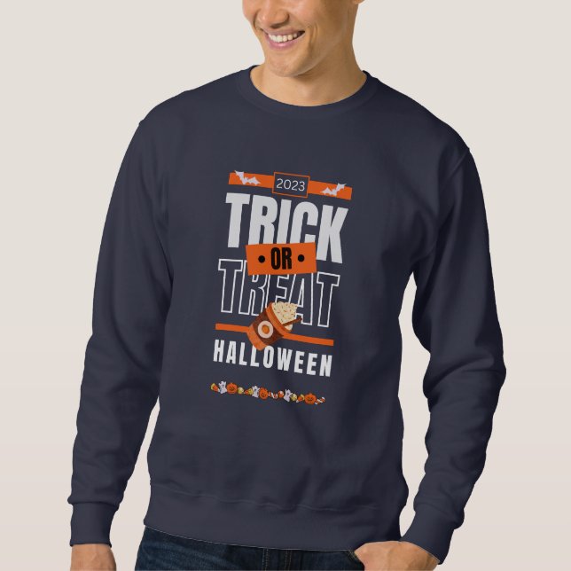 2023 Bus eller godis-Halloween-design Lång Ärmad Tröja (Framsida)