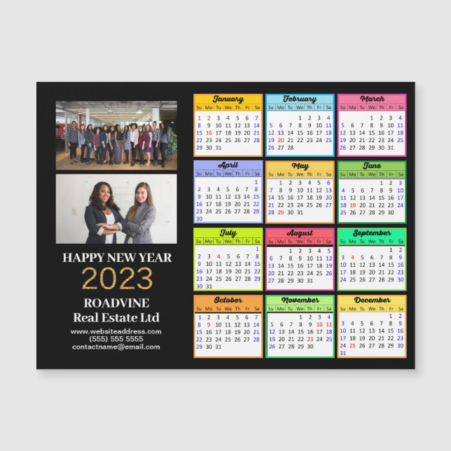 2023 Business 2 Photo Modern Färg Calendar Magnet (Framsida)