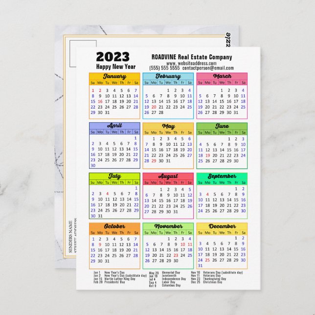 2023 Business Calendar Modern Grått Black Script Vykort (Fram/baksida)