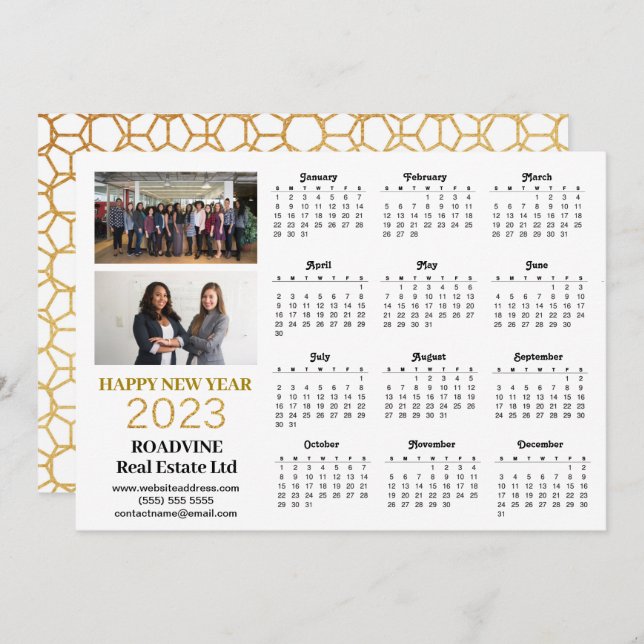 2023 Business Photo Modern Guld Script Calendar Julkort (Fram/baksida)