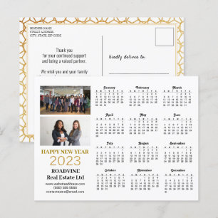2023 Business Photo Modern Guld Script Calendar Vykort