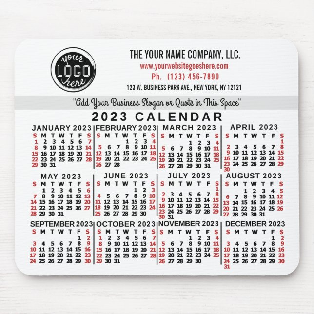 2023 Calendar Anpassningsbar Business Logotyp Namn Musmatta (Framsidan)