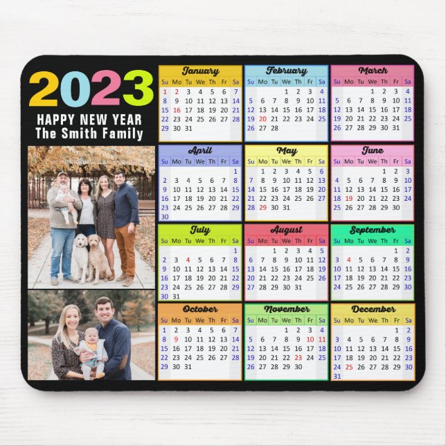 2023 Calendar Anpassningsbar Family 2 Photo Modern Musmatta (Framsidan)