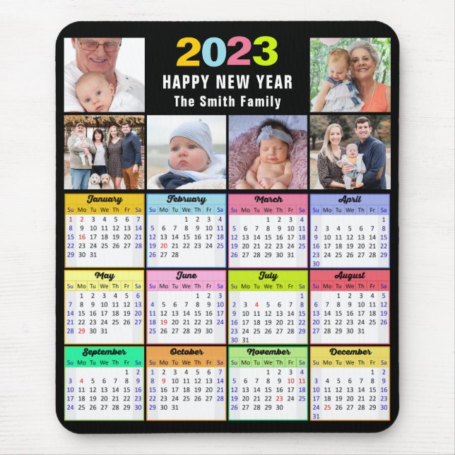 2023 Calendar Anpassningsbar Family 6 Photo Modern Musmatta (Framsidan)