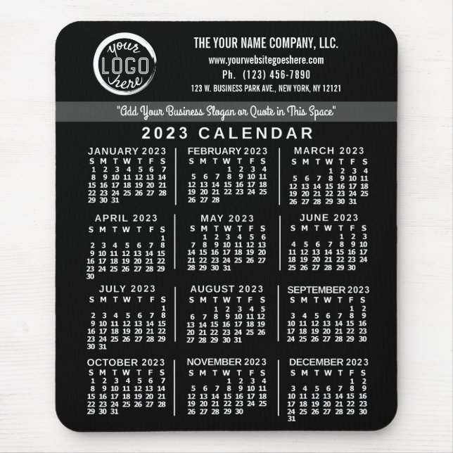 2023 Calendar Black Anpassningsbar Business Logoty Musmatta (Framsidan)