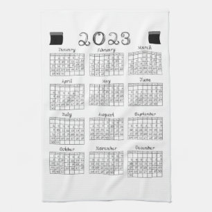 2023 Calendar Black Fabric Font Line Art Sewing Kökshandduk