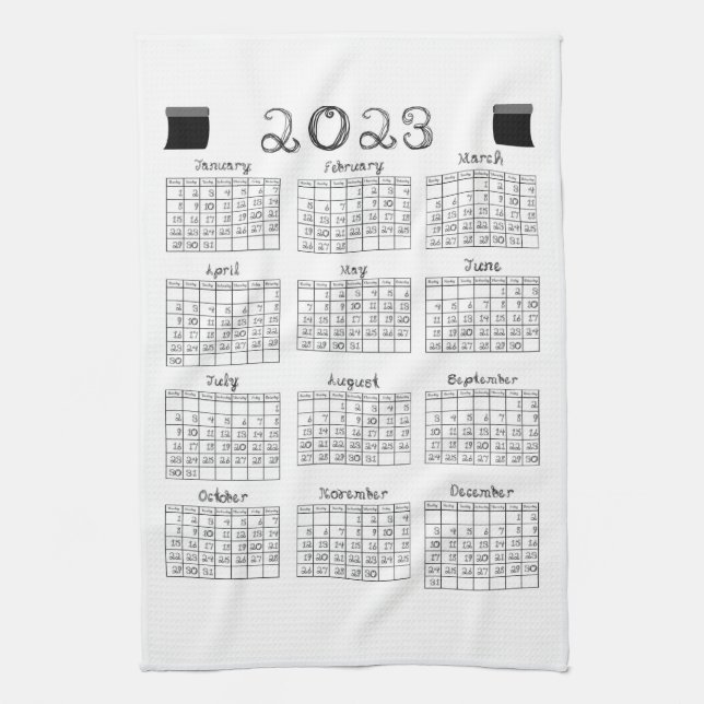 2023 Calendar Black Fabric Font Line Art Sewing Kökshandduk (Vertikal)