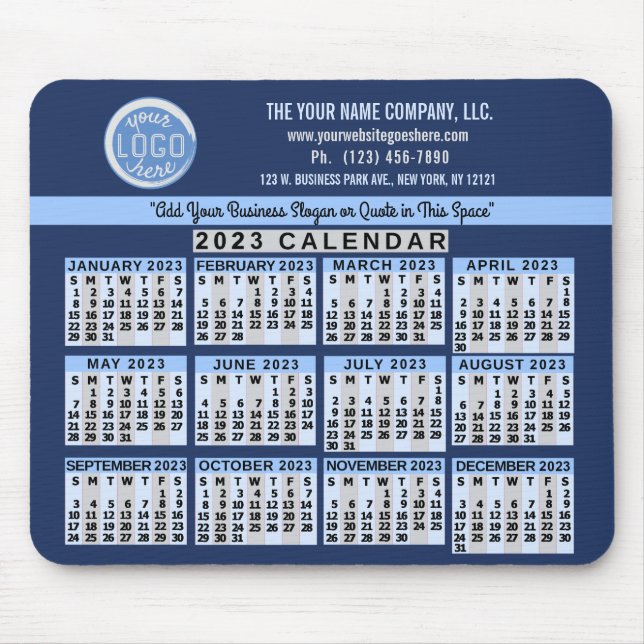 2023 Calendar Blue Easy Anpassningsbar Business Lo Musmatta (Framsidan)
