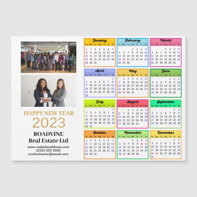 2023 Calendar Business 2 Photo Modern Guld Magnet (Framsida)