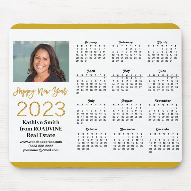 2023 Calendar Business Guld Script Photo Simple Musmatta (Framsidan)