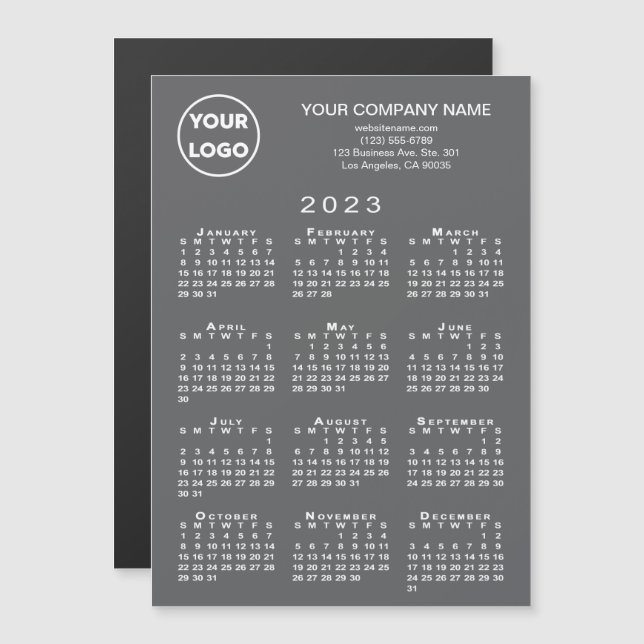 2023 Calendar Business Logotyp Text Grått Magnet C (Fram/baksida)