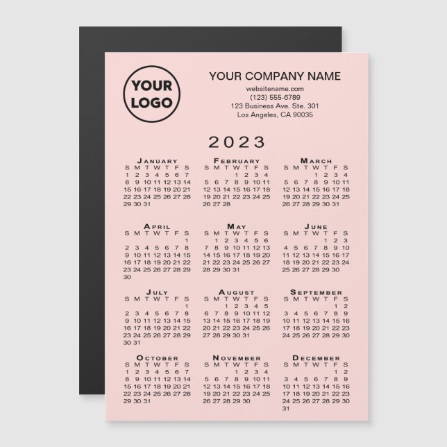 2023 Calendar Business Logotyp Text Rosa Magnet (Fram/baksida)
