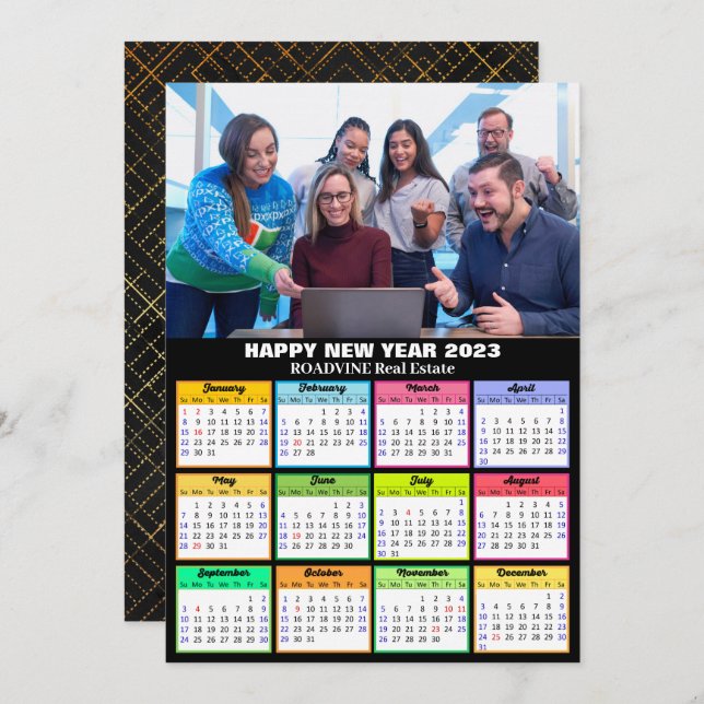 2023 Calendar Business Photo Modern Script - enkel Julkort (Fram/baksida)