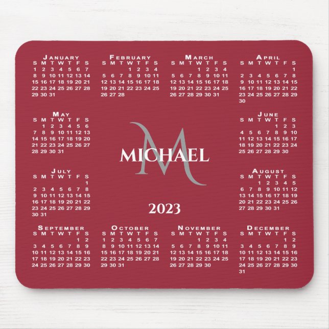 2023 Calendar Chic Monogram Namn on Red Musmatta (Framsidan)