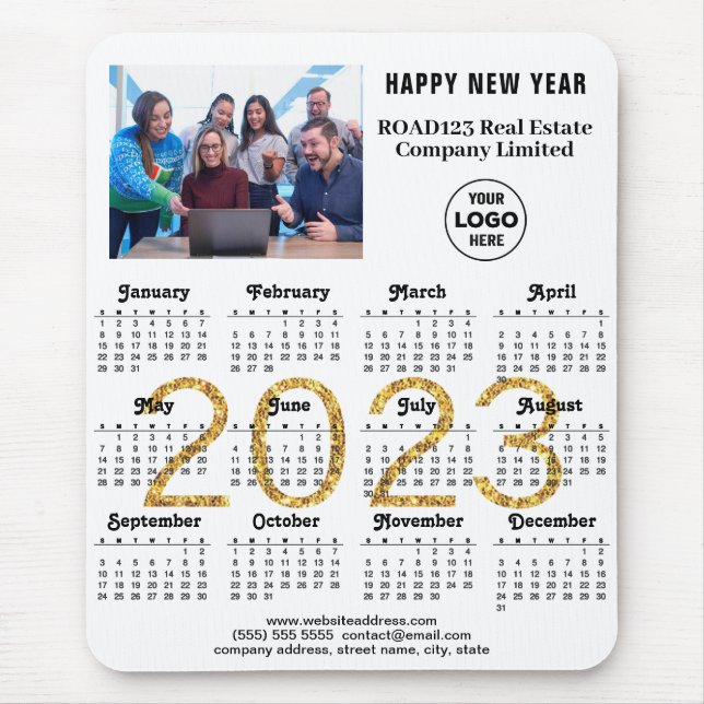 2023 Calendar Company Photo Logotyp Guld-skript Musmatta (Framsidan)