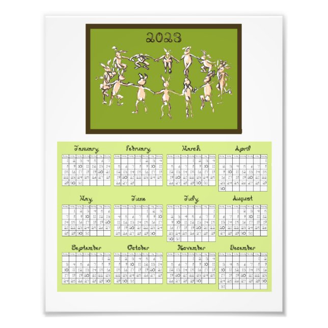 2023 Calendar Fabric Font Rabbits Dancing Photo Pr Fototryck (Framsidan)