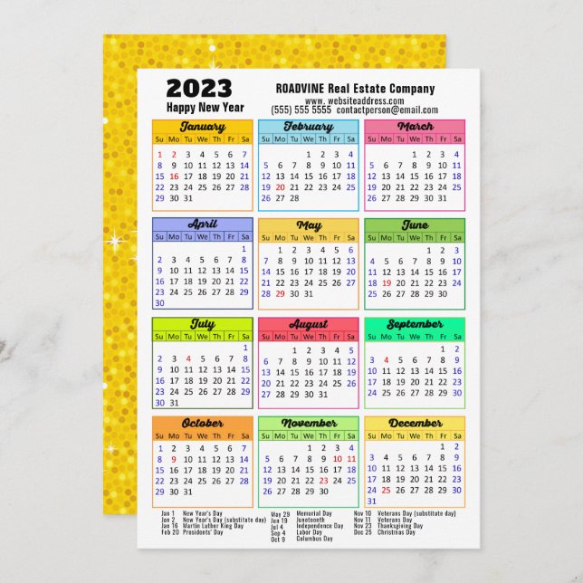 2023 Calendar Guld Glitter Modern Script Corporate Julkort (Fram/baksida)