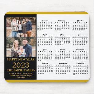 2023 Calendar Guld-skript - enkelt familjefoto Musmatta