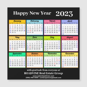 2023 Calendar Guld-skript på Black Business Magnet