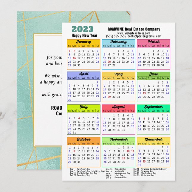 2023 Calendar Mint Grönt Rand Modern Corporate Julkort (Fram/baksida)