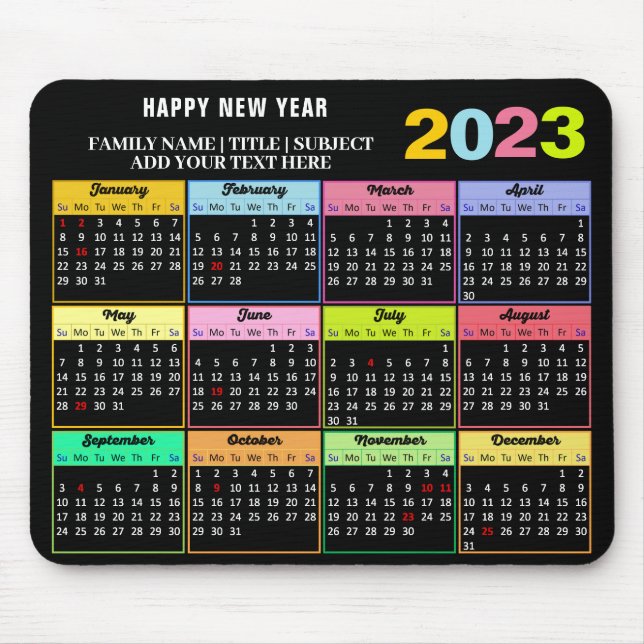 2023 Calendar Modern Anpassningsbar White on Black Musmatta (Framsidan)