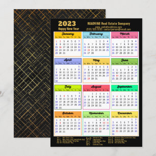2023 Calendar Modern Black Guld Script Business Julkort