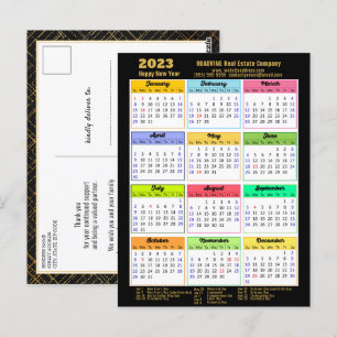 2023 Calendar Modern Black Guld Script Business Vykort