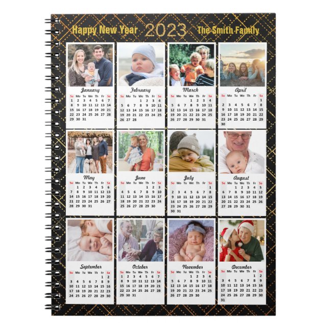 2023 Calendar Modern Family 12 Photo Collage DIY Anteckningsbok (Framsidan)