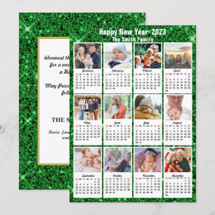 2023 Calendar Modern Family 12 Photo Grönt Glitter Julkort