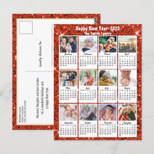 2023 Calendar Modern Family 12 Photo Red Glitter Vykort