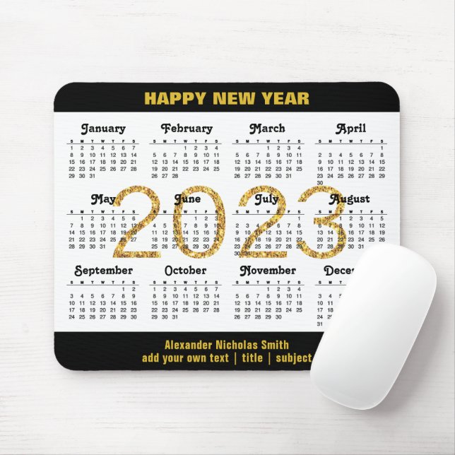 2023 Calendar Modern Guld Black Script Minimalist Musmatta (Med mus)