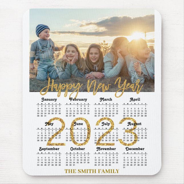 2023 Calendar Modern Guld Glitter Skriptfoto Musmatta (Framsidan)