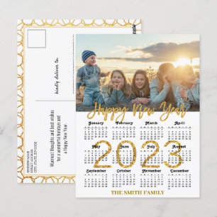 2023 Calendar Modern Guld Glitter Skriptfoto Vykort