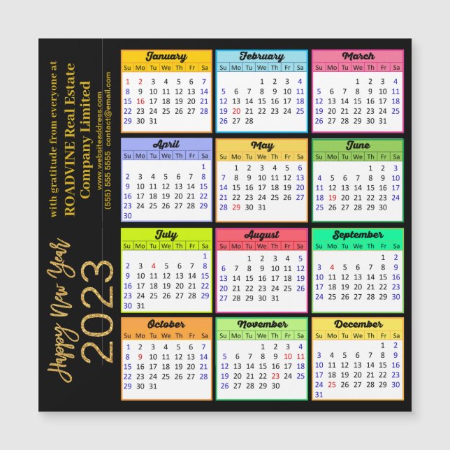 2023 Calendar Modern Guld Script Business Magnet (Framsida)