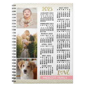 2023 Calendar Rosa Guld Family Photo Collage Anteckningsbok