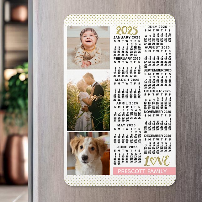 2023 Calendar  Rosa Guld Family Photo Collage Magnet (Skapare uppladdad)