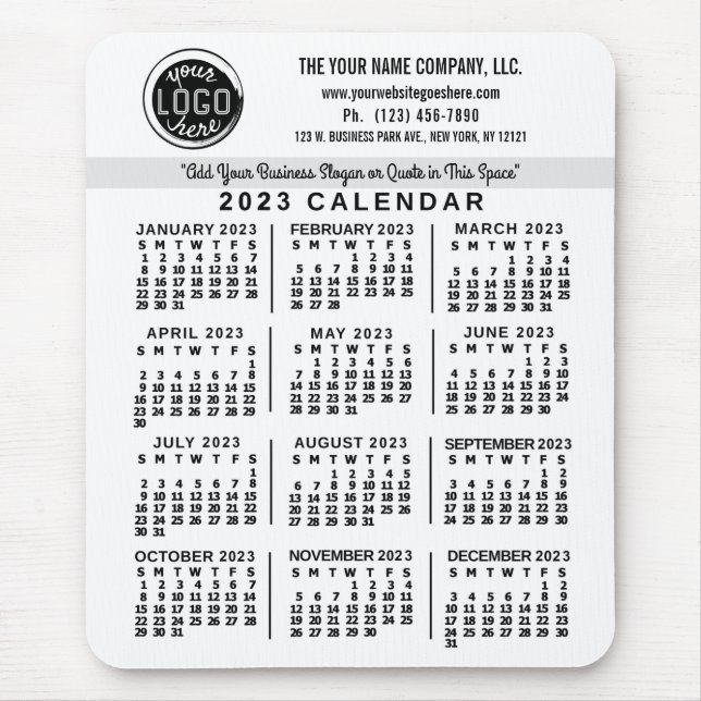2023 Calendar White Anpassningsbar Business Logoty Musmatta (Framsidan)