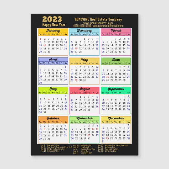 2023 Corporate Guld Script Modern Calendar Magnet (Framsida)