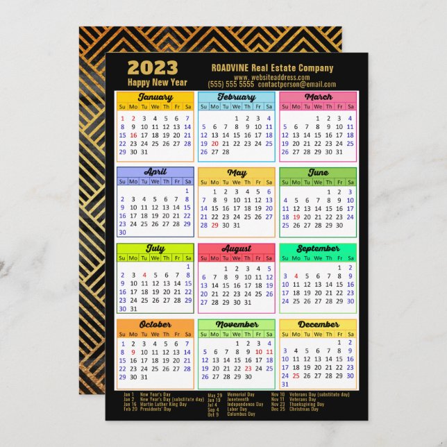 2023 Corporate Photo Guld Script Modern Calendar Julkort (Fram/baksida)
