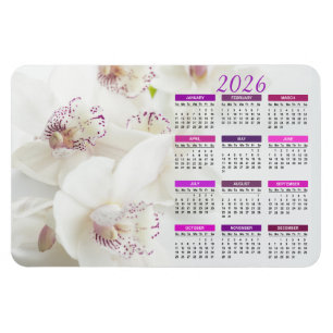 2023 Elegant - kalender för vita och Lila Orchids Magnet