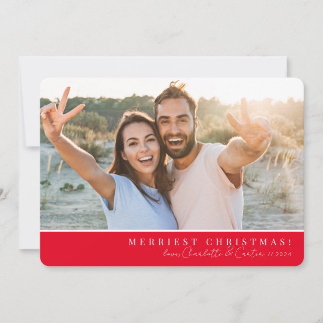2023 ENKELT PHOTO god jul kalligrafi röd Julkort (Framsida)