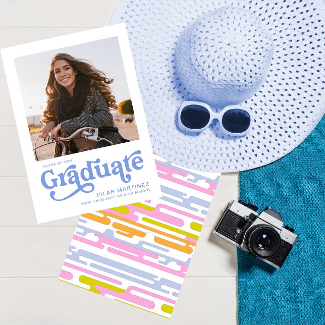 2023 Examensfoto Blå Typografi Annonsering Inbjudningar (Skapare uppladdad)