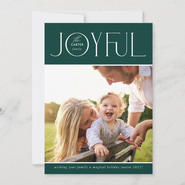 2023 FAMILY PHOTO modern elegant GLATT grönt Julkort (Framsida)