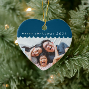 2023 FAMILY PHOTO simple Söt scallop kant blue Julgransprydnad Keramik