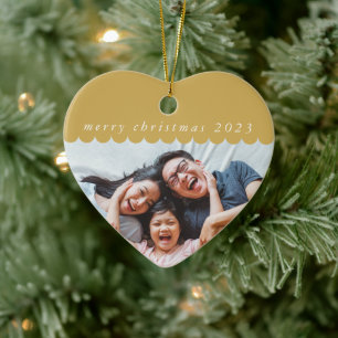 2023 FAMILY PHOTO simple Söt scallop kant guld Julgransprydnad Keramik