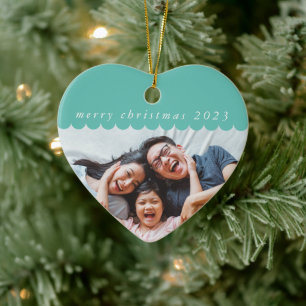 2023 FAMILY PHOTO simple Söt scallop kant mynta Julgransprydnad Keramik