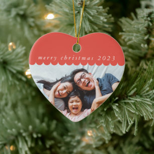 2023 FAMILY PHOTO simple Söt scallop kant red Julgransprydnad Keramik