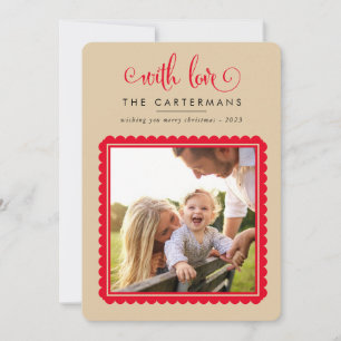 2023 FAMILY PHOTO Söt elegant scallop ram sand Julkort