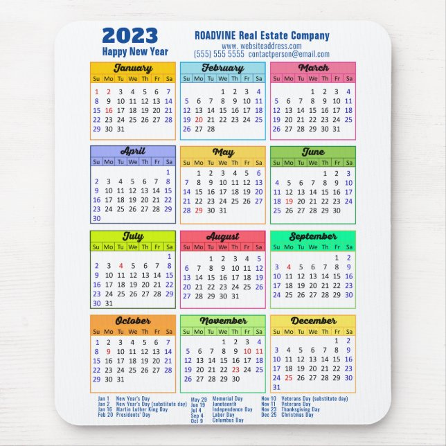 2023 Färg kalender Modern Blue Business  Musmatta (Framsidan)
